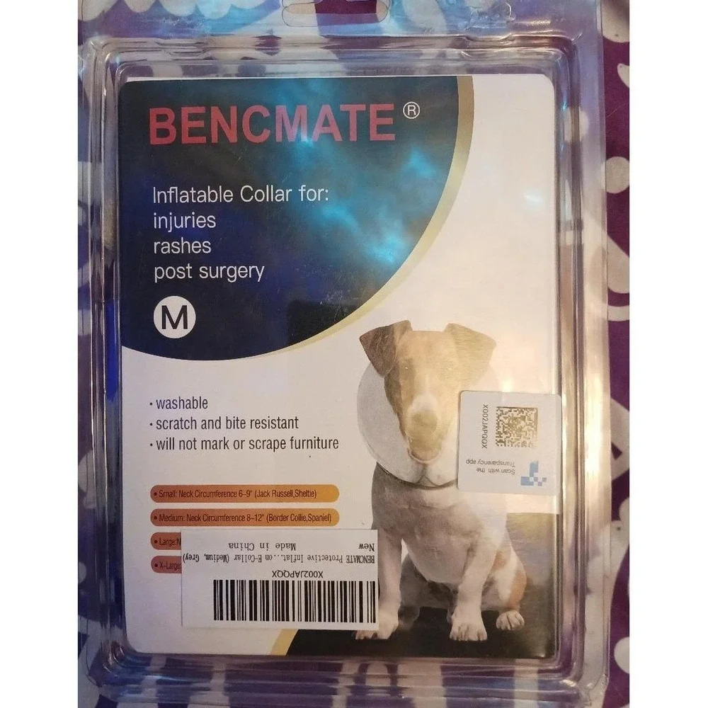 NEW Bencmate Inflatable Soft Dog Recovery Collar, M, Coneless Surgery Recovery